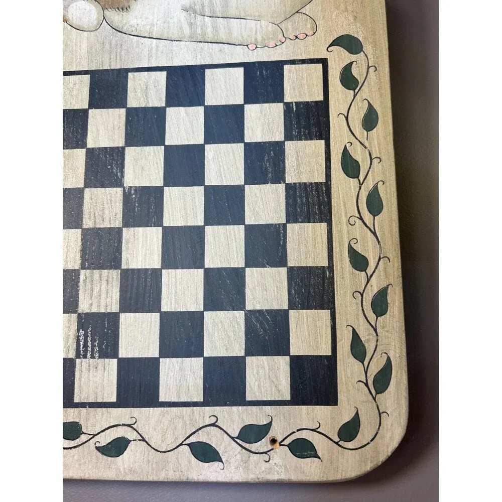 Handcrafted Wood Checkerboard with 2 Pegs Judy Phipps Easter Rabbit Wall Hanging - Picture 7 of 11